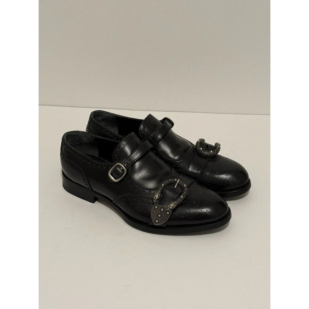 Gucci Black Leather Bee Monk Strap Wingtip Dress Shoes - EU 42 MPN 455148 - RARE